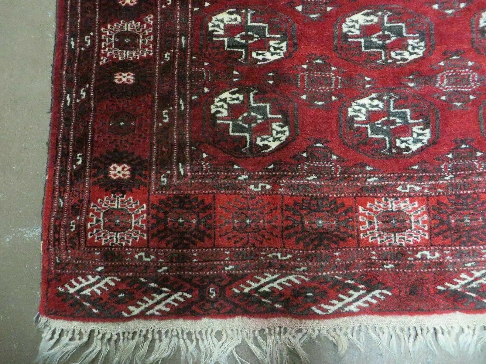 4' 5" X 5' 7" Semi Antique Handmade Afghan Yamud Turkoman Bokhara Wool Rug by Jewel Rugs