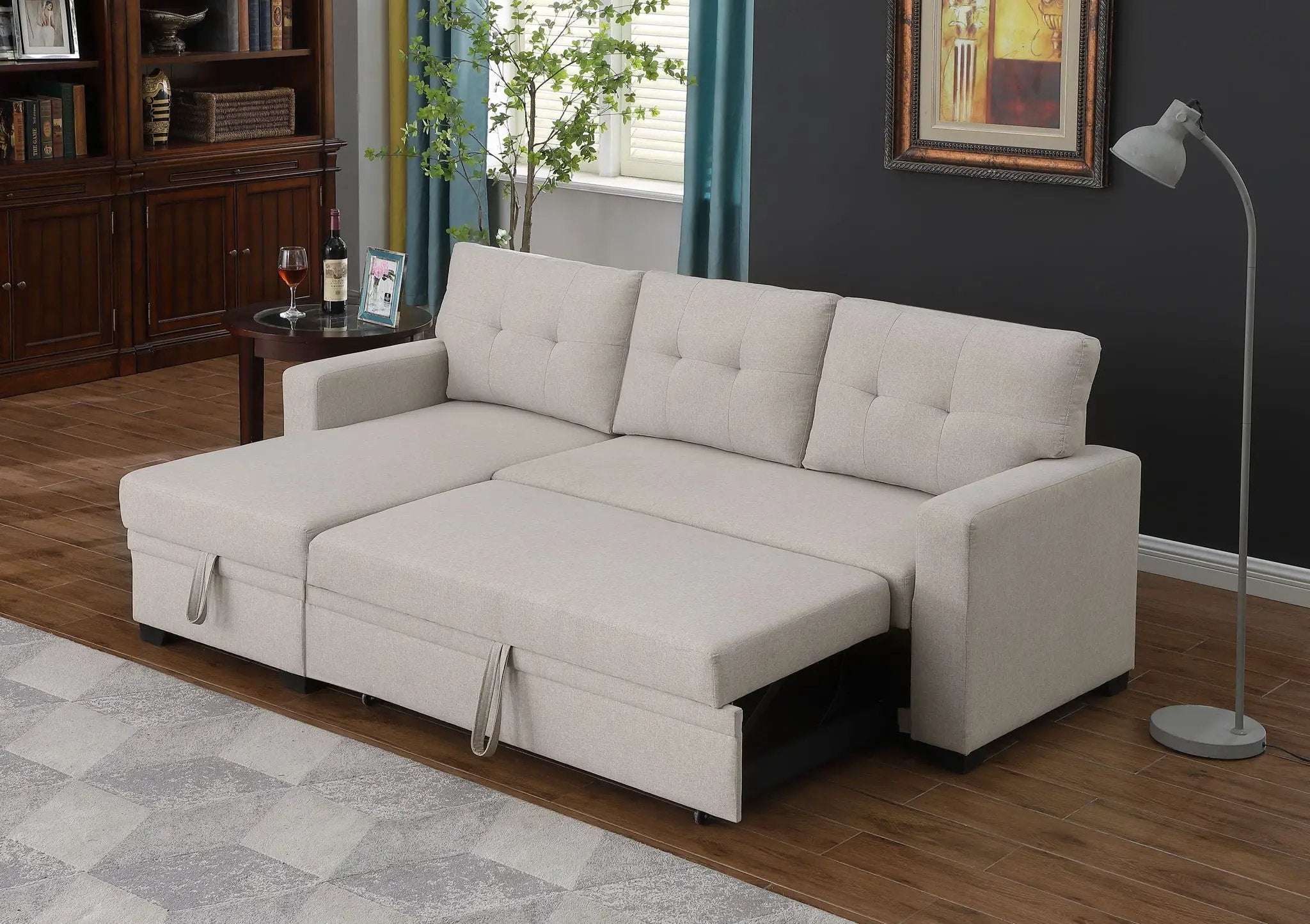 Upholstered Pull Out Sectional Sofa With Chaise by HouseOfZazla