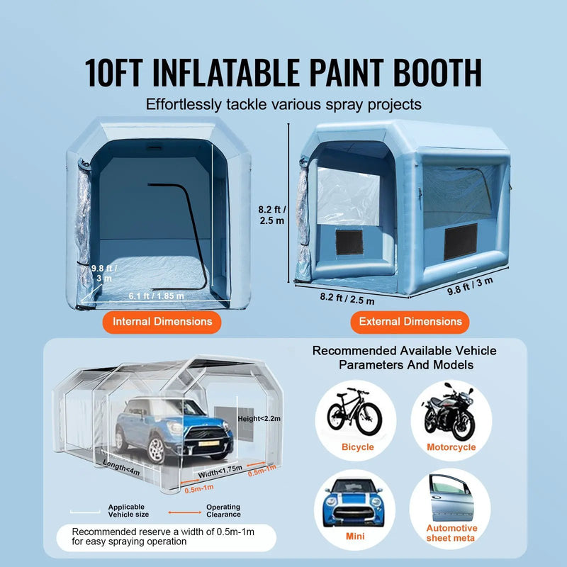 Inflatable Paint Booth, 9.8 x 8.2 x 8.2 ft with Powerful Blower and Air Filter System by HouseOfZazla