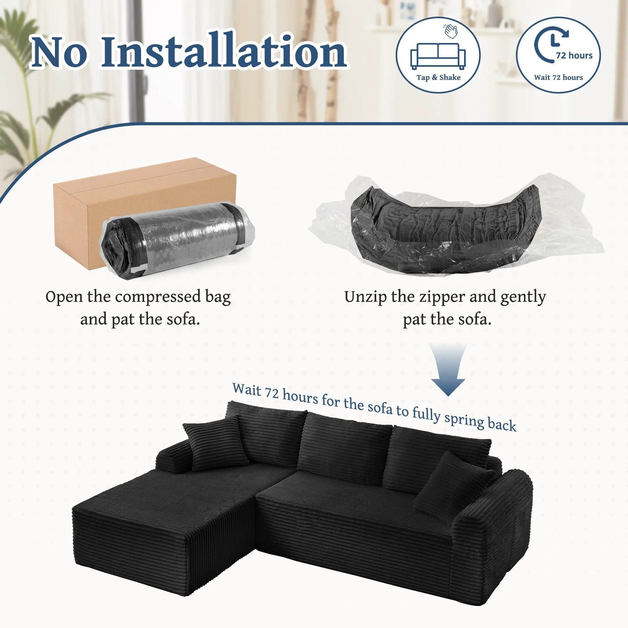 Modular Sectional With Arched Armrests, Includes 3 Back Cushions & 2 Throw Pillows by HouseOfZazla