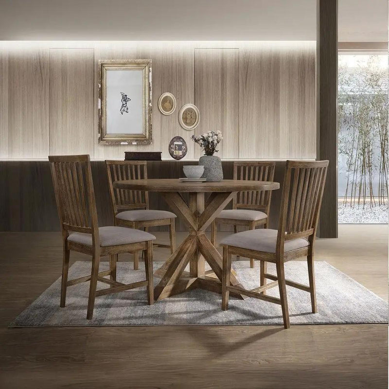 Wallace II - Side Chair (Set of 2) - Tan Linen & Weathered Oak by Unique Piece Furniture