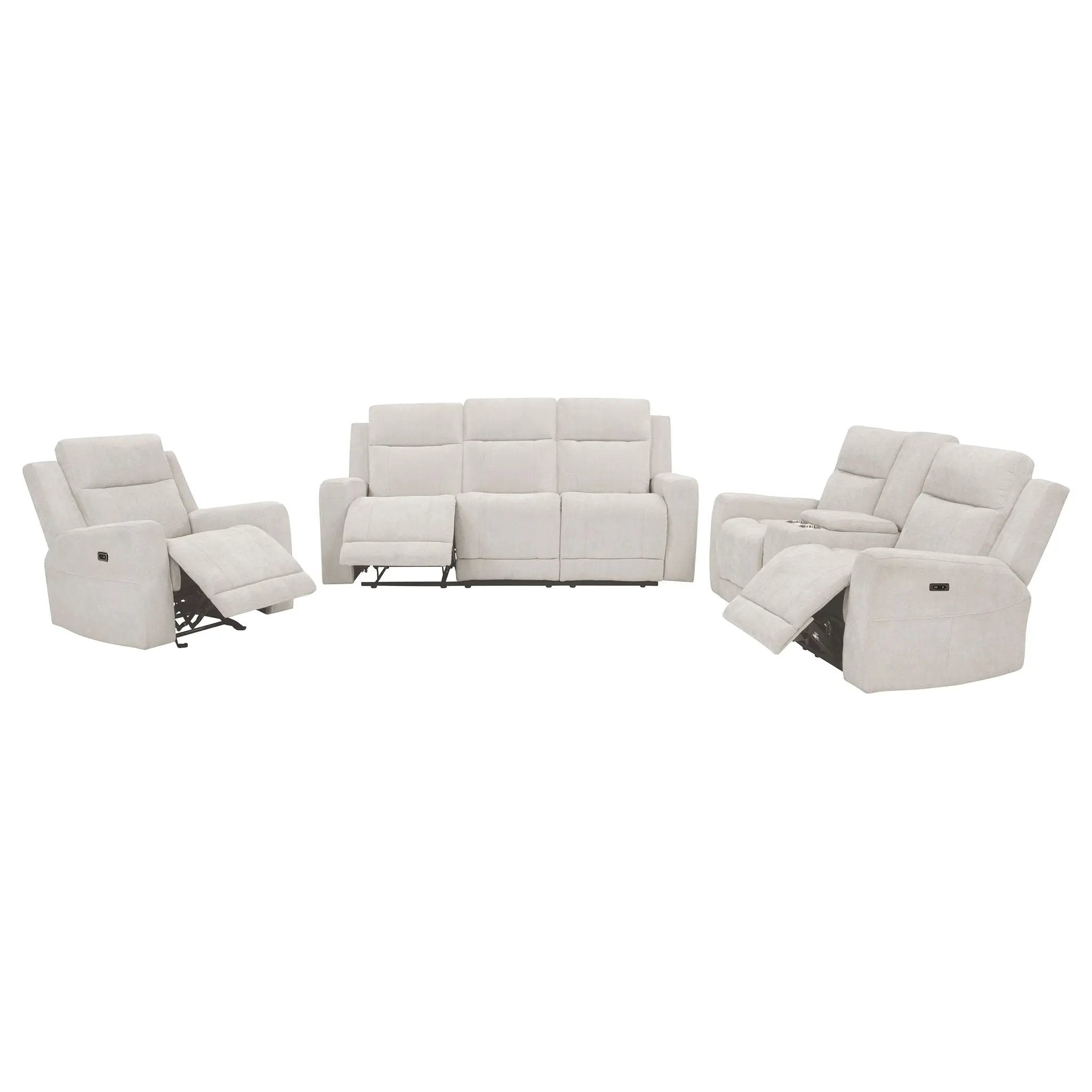Kennett 3-piece Chenille Power Reclining Sofa Set Ivory by Unique Piece Furniture