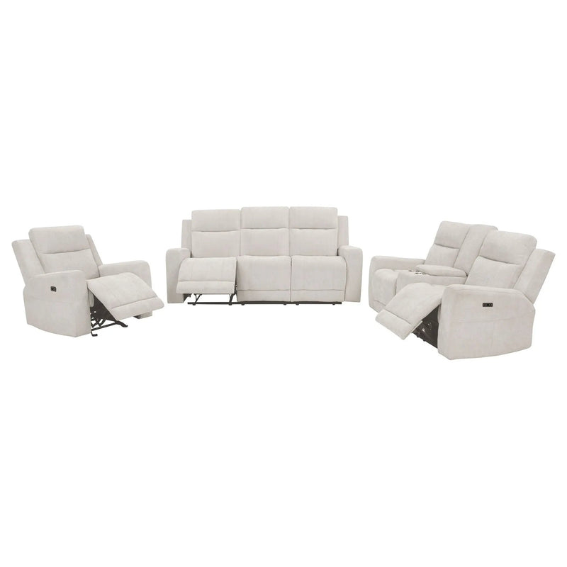 Kennett 3-piece Chenille Power Reclining Sofa Set Ivory by Unique Piece Furniture