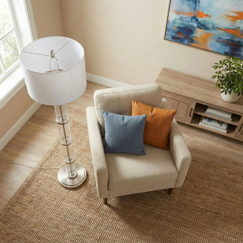Nimbus - Floor Lamp With 3 Way Rotary Switch Clear Body Base - Silver Gray / White by Unique Piece Furniture