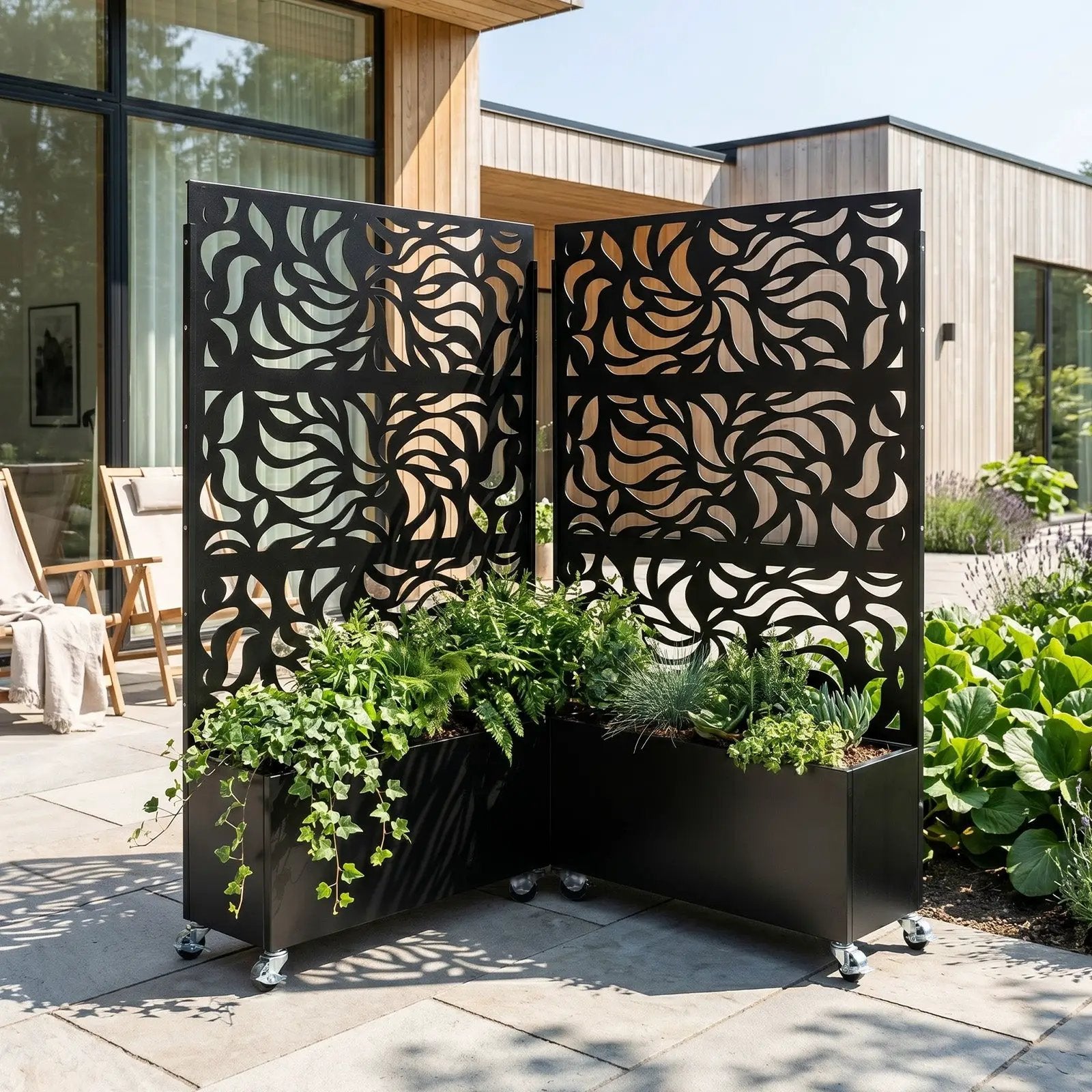 70.87" H × 46.06" W Leaf Pattern Privacy Screen with Planter Box by HouseOfZazla