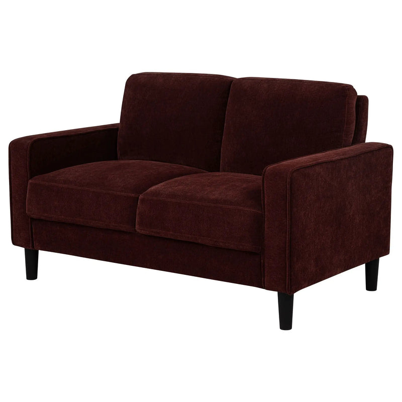 Ruth Fabric Upholstered Track Arm Loveseat Rust Red by Unique Piece Furniture