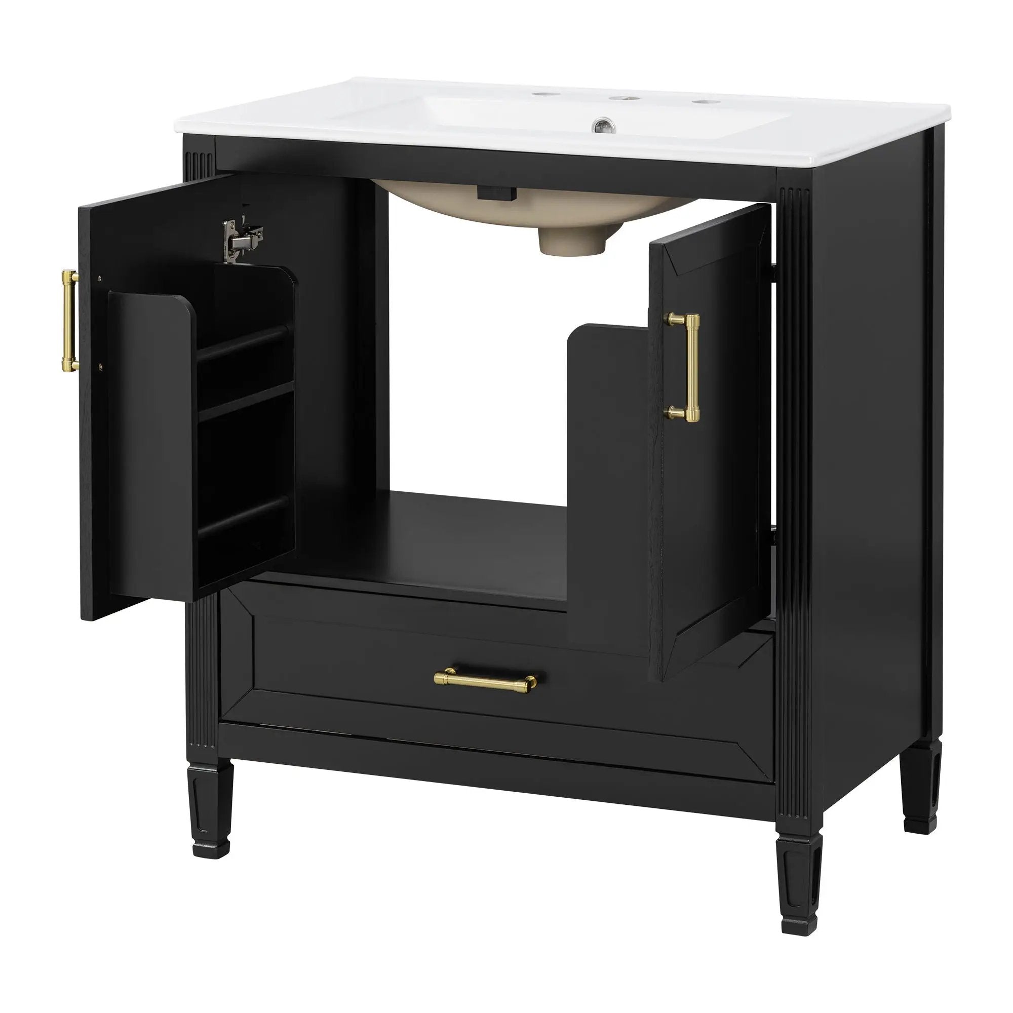 Elegant Fluted Bathroom Vanity With Sink, Soft Close Doors & Drawer by HouseOfZazla