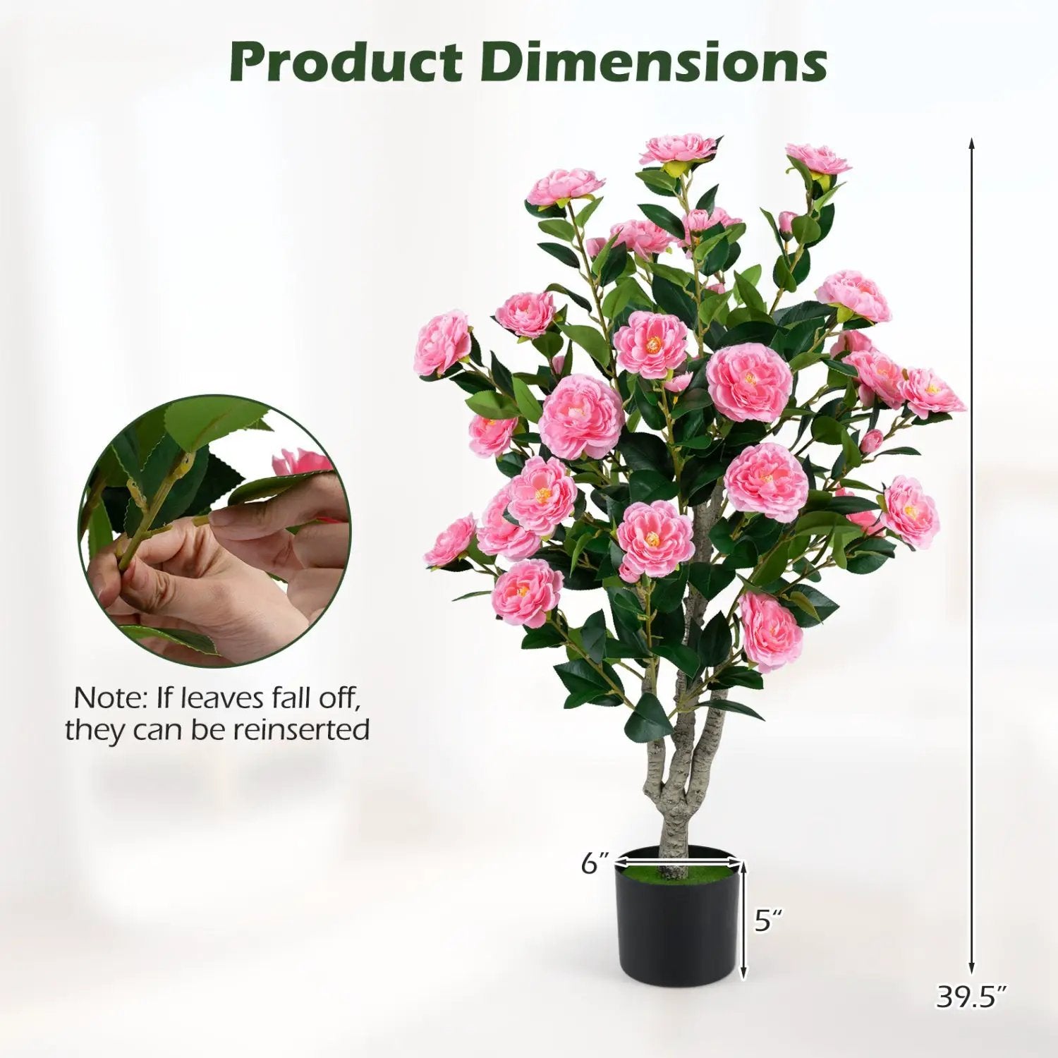 Artificial Camellia Tree 39.5" with Cement Pot by DirectDeals