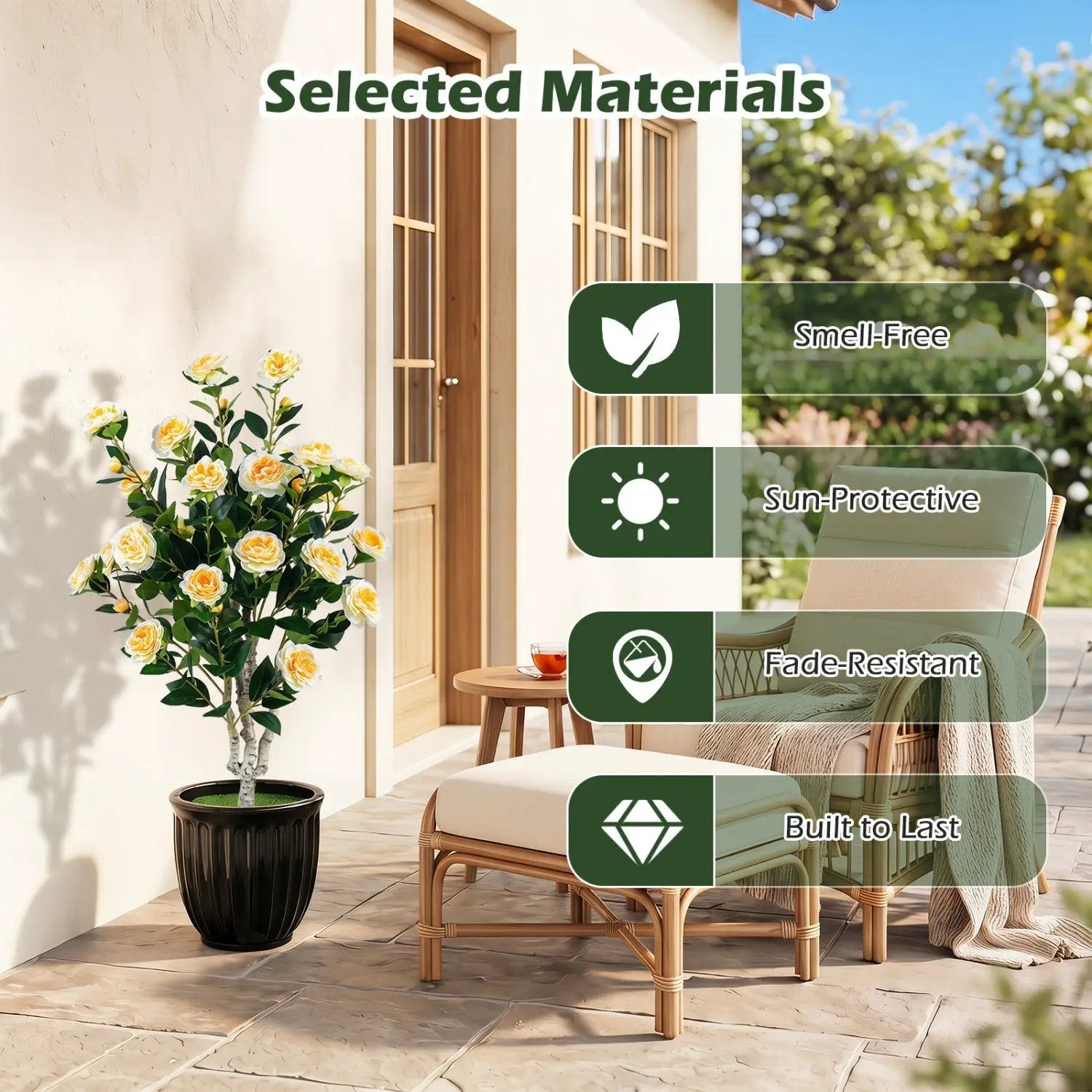 Artificial Camellia Tree 39.5" with Cement Pot by DirectDeals