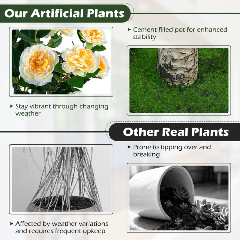 Artificial Camellia Tree 39.5" with Cement Pot by DirectDeals