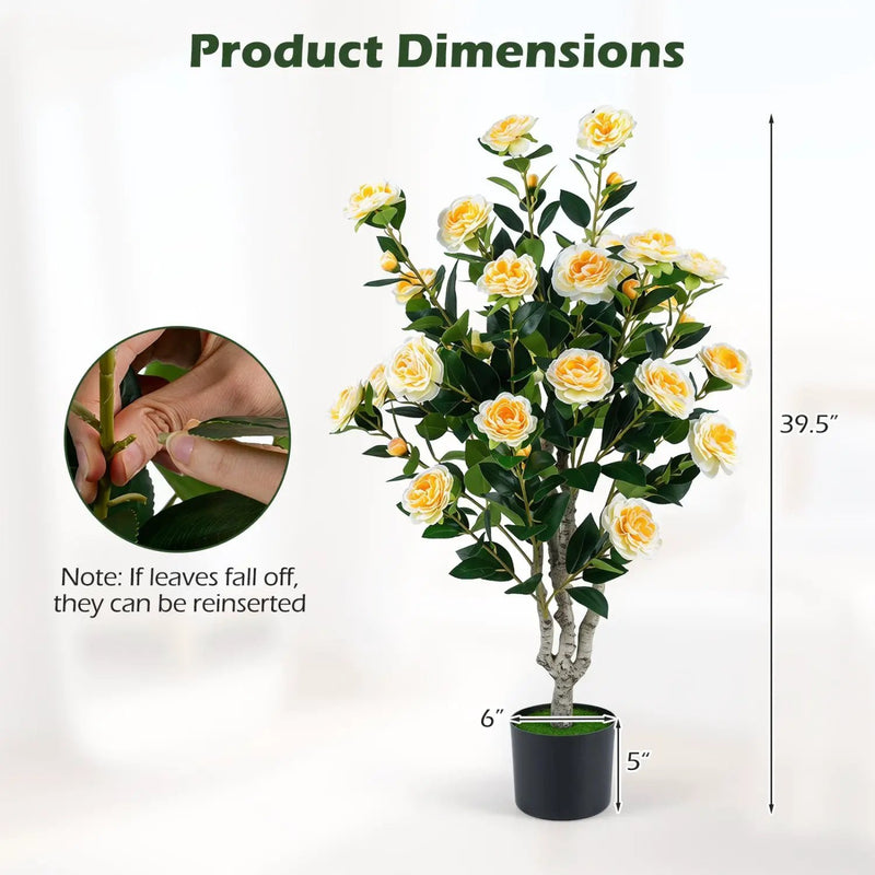 Artificial Camellia Tree 39.5" with Cement Pot by DirectDeals