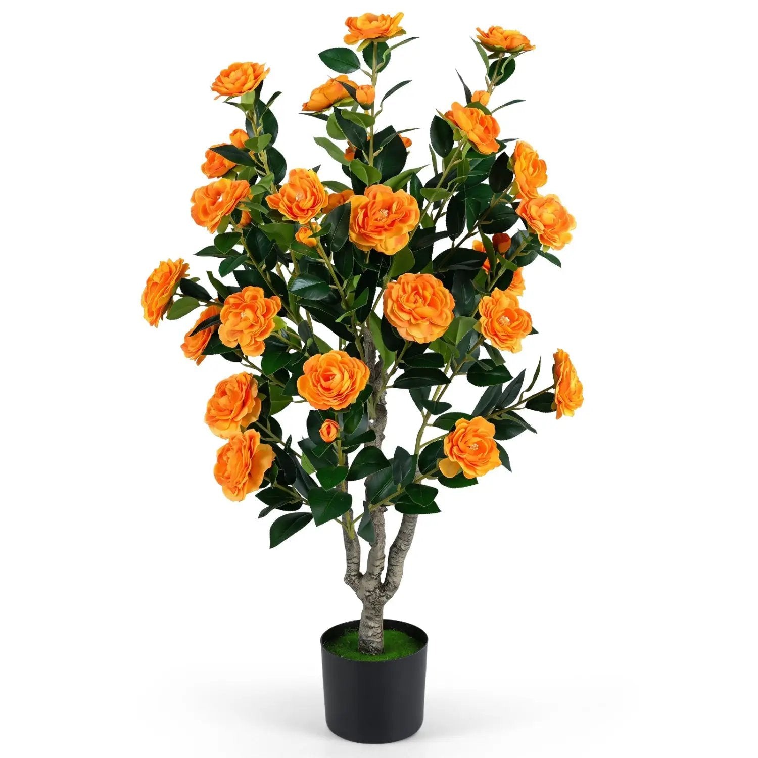Artificial Camellia Tree 39.5" with Cement Pot by DirectDeals