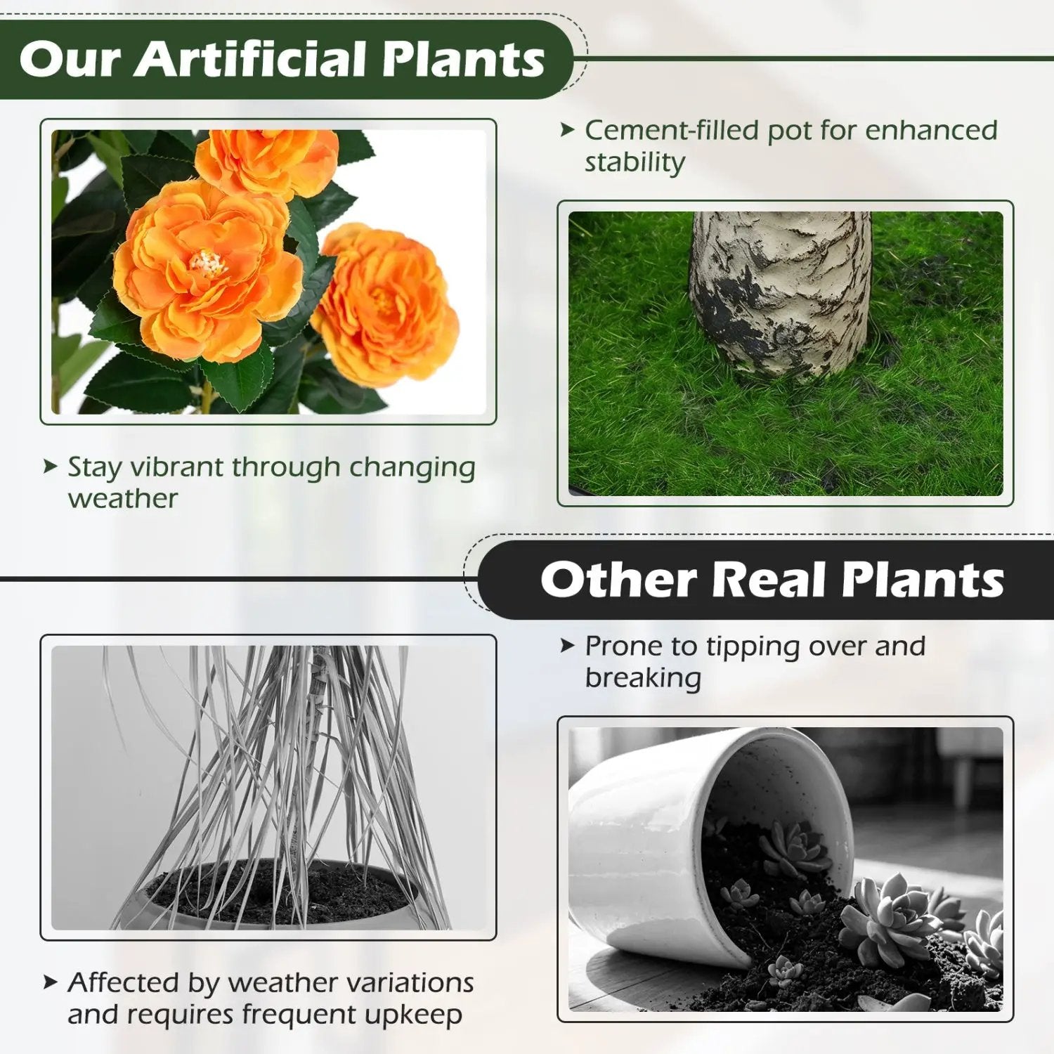 Artificial Camellia Tree 39.5" with Cement Pot by DirectDeals