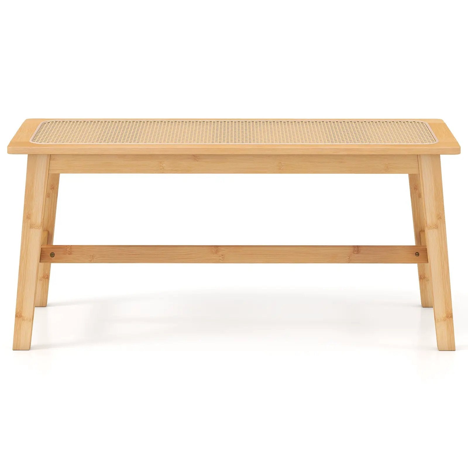 39.5 Inch Bamboo Dining Bench with Handwoven Rattan Seat for Indoor Outdoor-Natural by DirectDeals