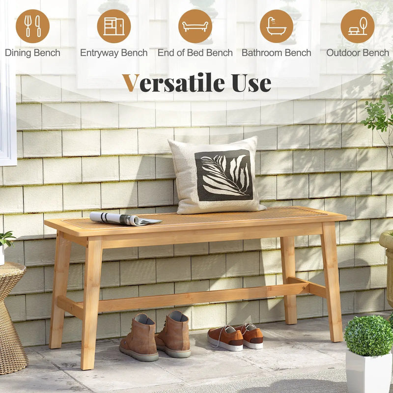 39.5 Inch Bamboo Dining Bench with Handwoven Rattan Seat for Indoor Outdoor-Natural by DirectDeals