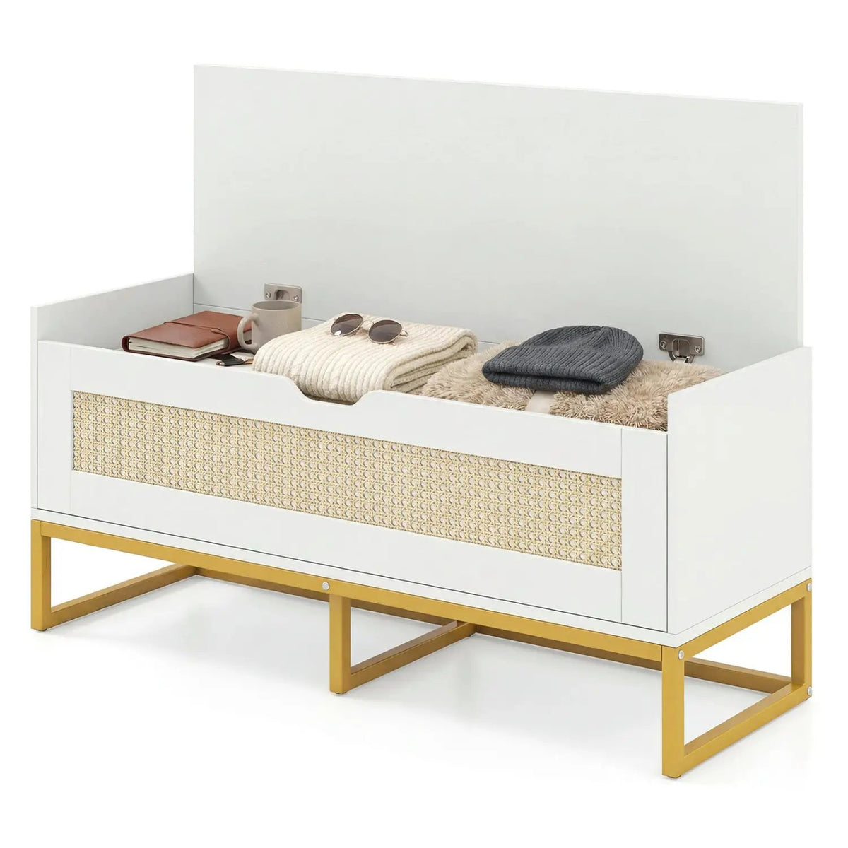 39.5" Rattan Storage Chest Wicker Shoe Bench with Padded Seat Flip-Top, photo 11 of 16