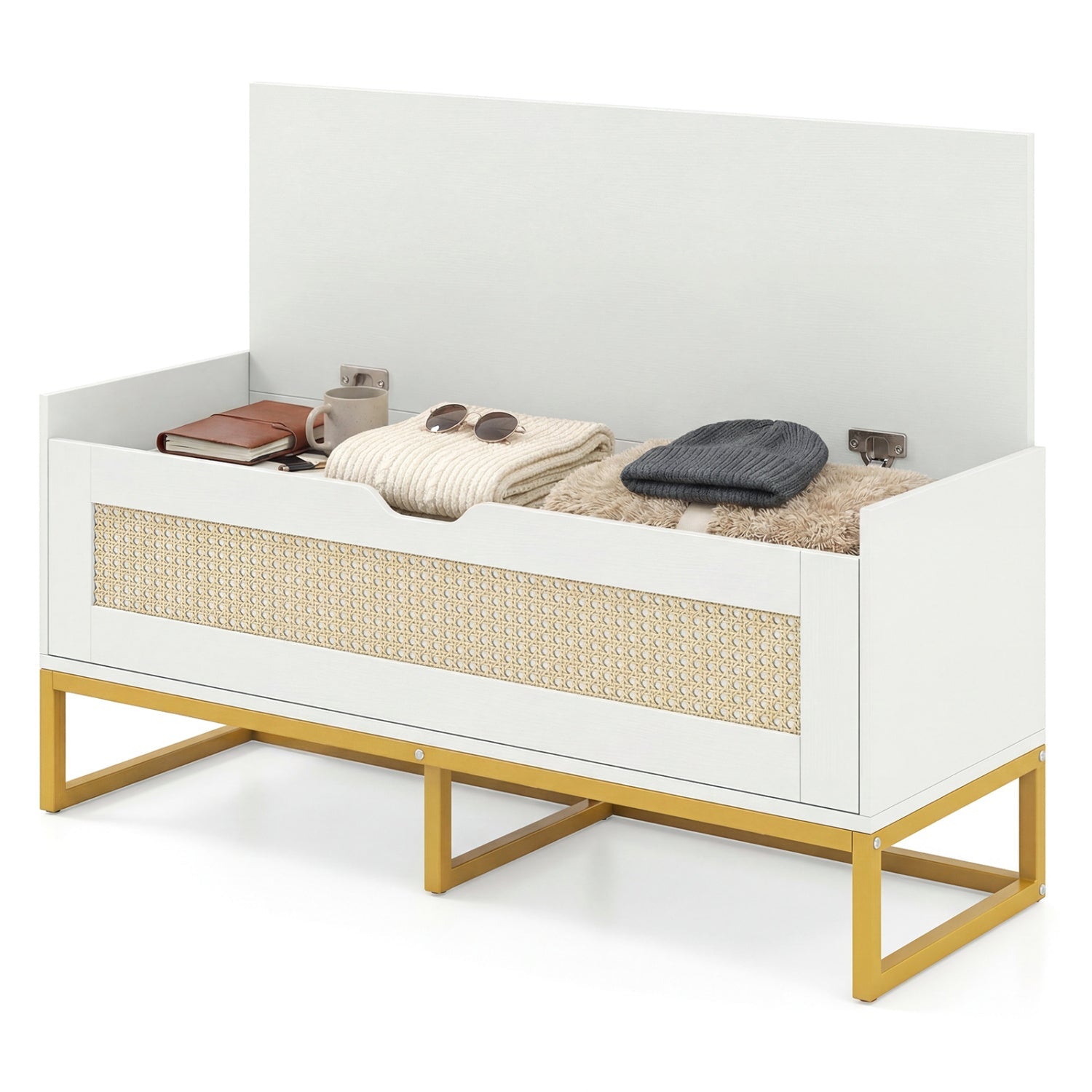 39.5" Rattan Storage Chest Wicker Shoe Bench with Padded Seat Flip-Top by DirectDeals