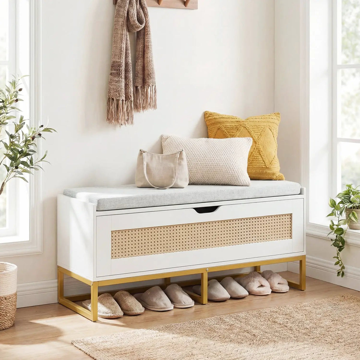 39.5" Rattan Storage Chest Wicker Shoe Bench with Padded Seat Flip-Top, photo 13 of 16
