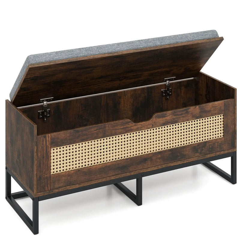 39.5" Rattan Storage Chest Wicker Shoe Bench with Padded Seat Flip-Top by DirectDeals