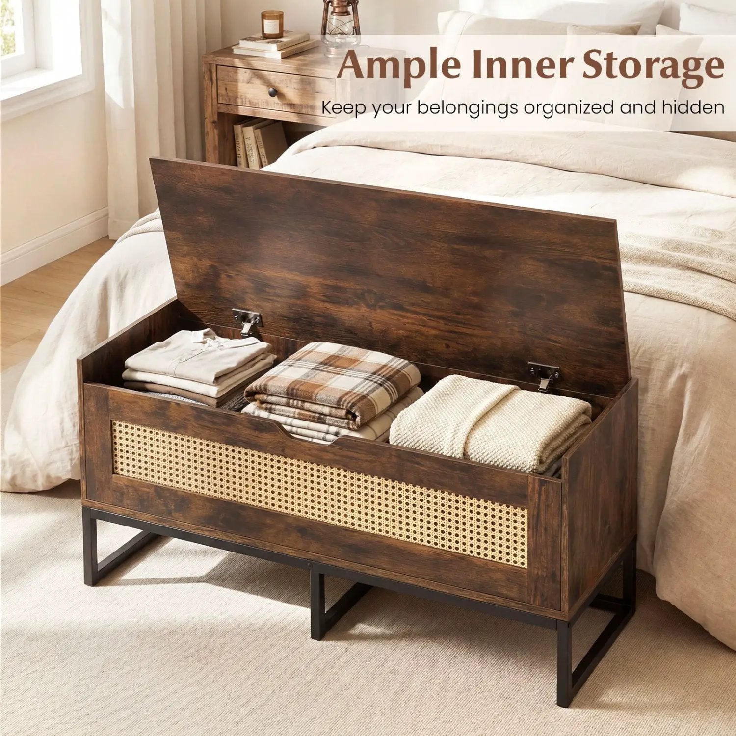 39.5" Rattan Storage Chest Wicker Shoe Bench with Padded Seat Flip-Top by DirectDeals
