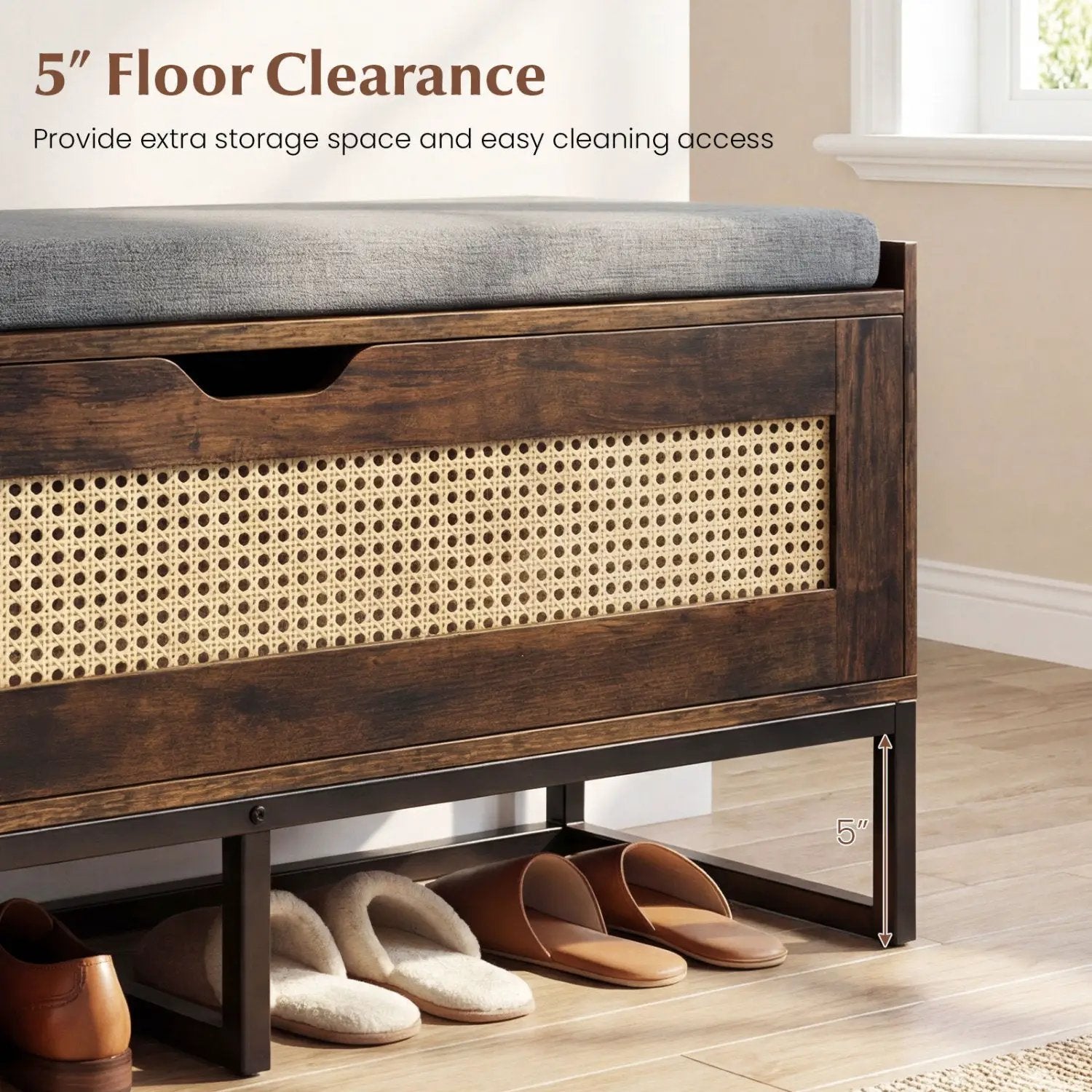 39.5" Rattan Storage Chest Wicker Shoe Bench with Padded Seat Flip-Top by DirectDeals
