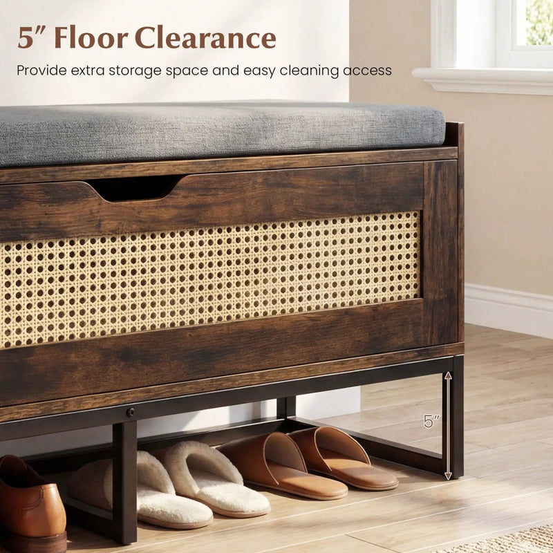 39.5" Rattan Storage Chest Wicker Shoe Bench with Padded Seat Flip-Top by DirectDeals