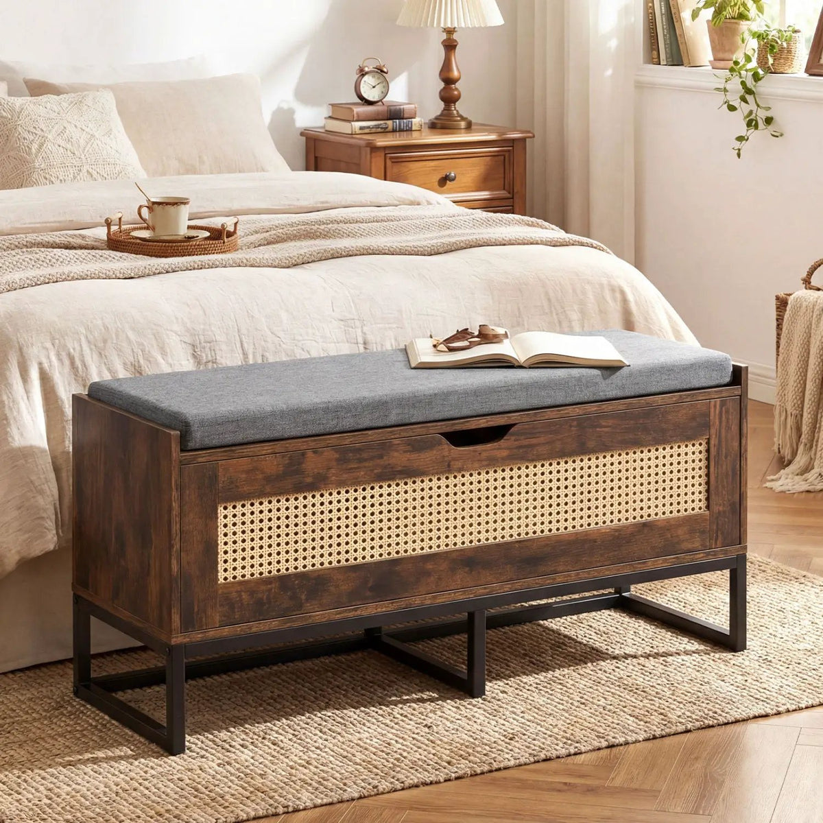 39.5" Rattan Storage Chest Wicker Shoe Bench with Padded Seat Flip-Top, photo 3 of 16