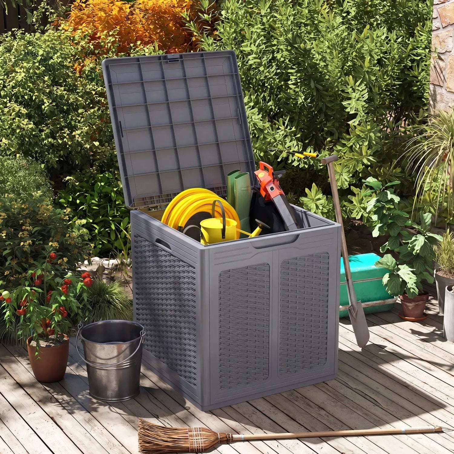 39 Gallon Deck Box with Lockable Lid - Weatherproof Storage by DirectDeals