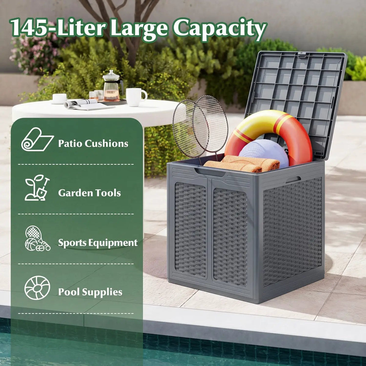 39 Gallon Deck Box with Lockable Lid - Weatherproof Storage, photo 7 of 24