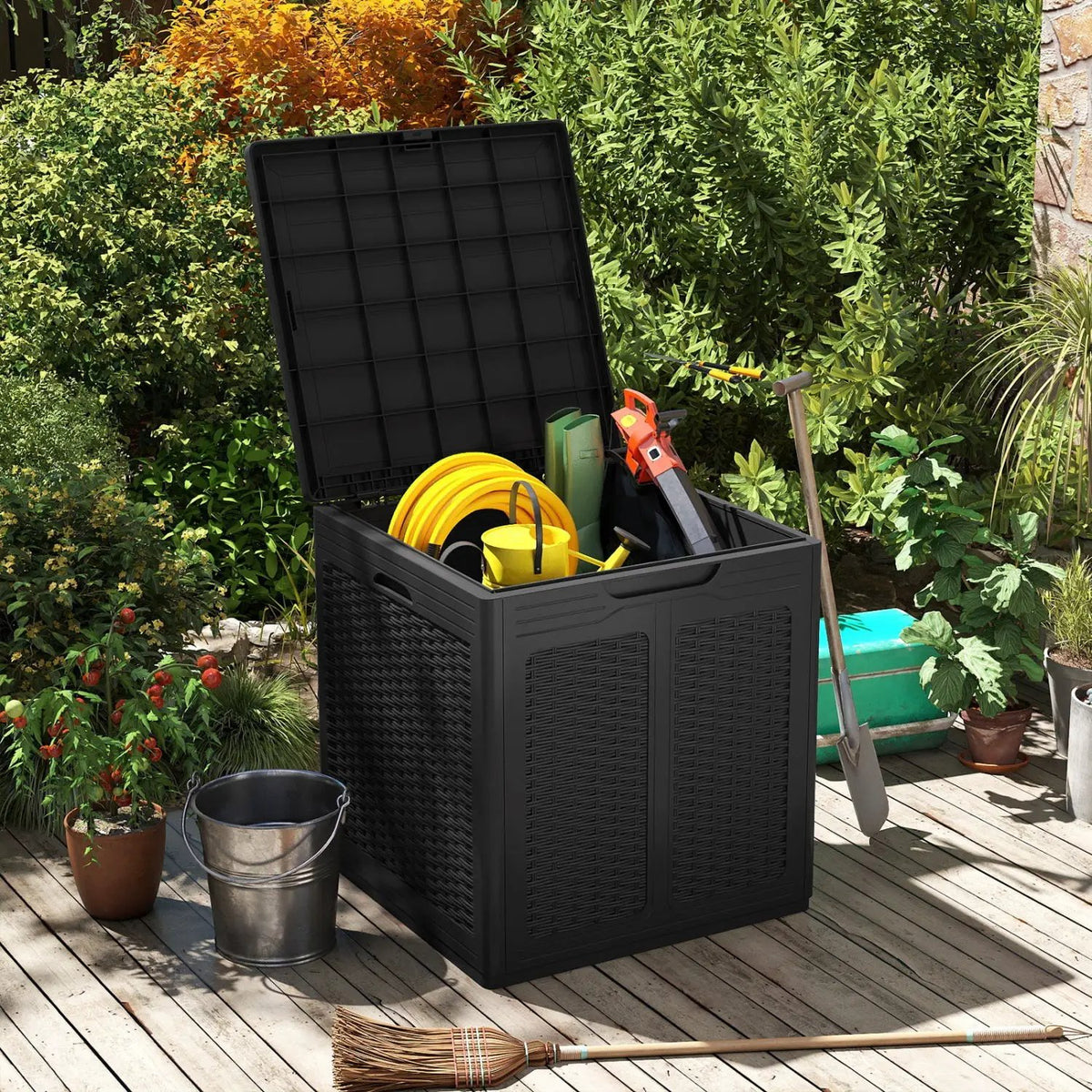 39 Gallon Deck Box with Lockable Lid - Weatherproof Storage, photo 17 of 24