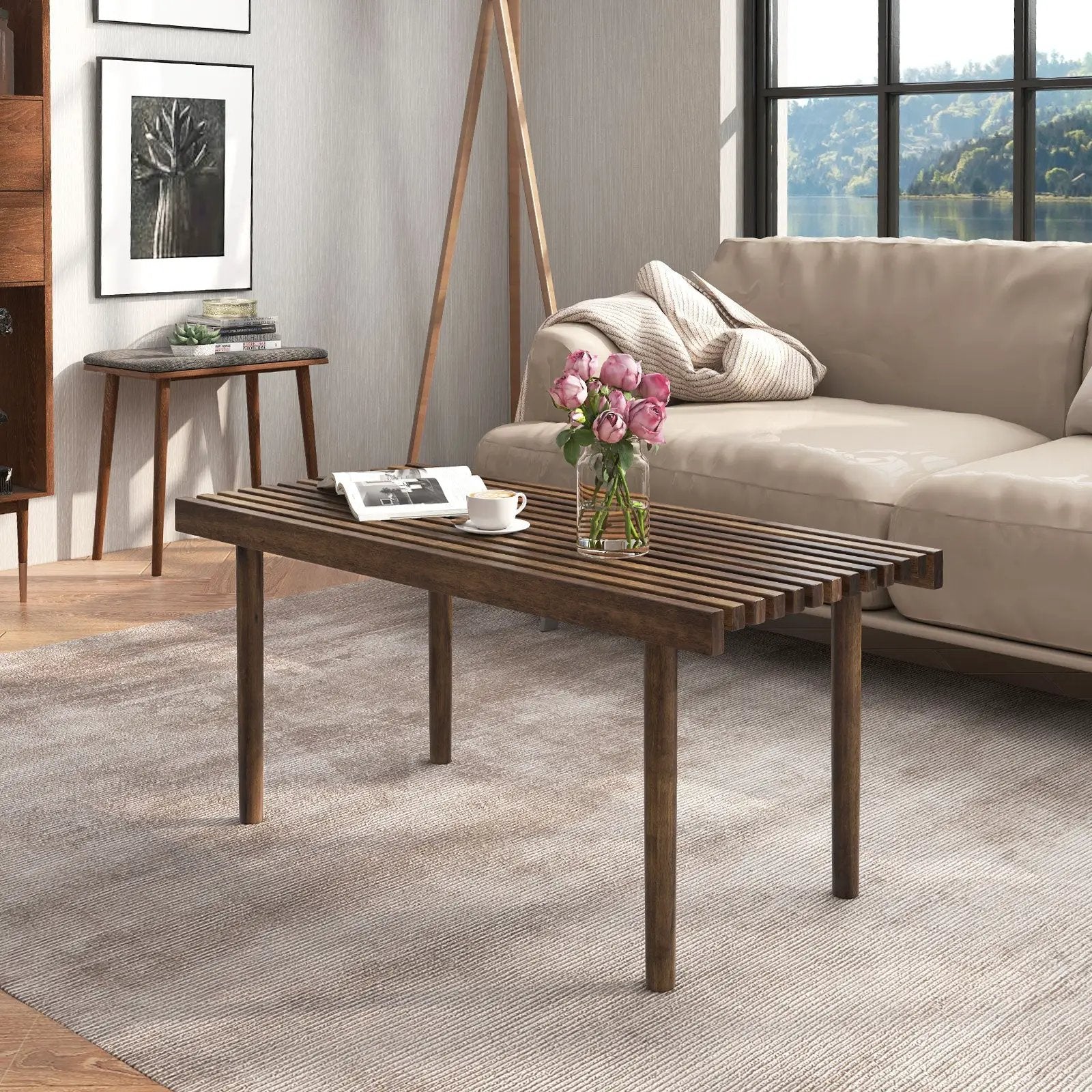 39 Inch Coffee Table with Slatted Tabletop for Living Room & Reception Room by DirectDeals