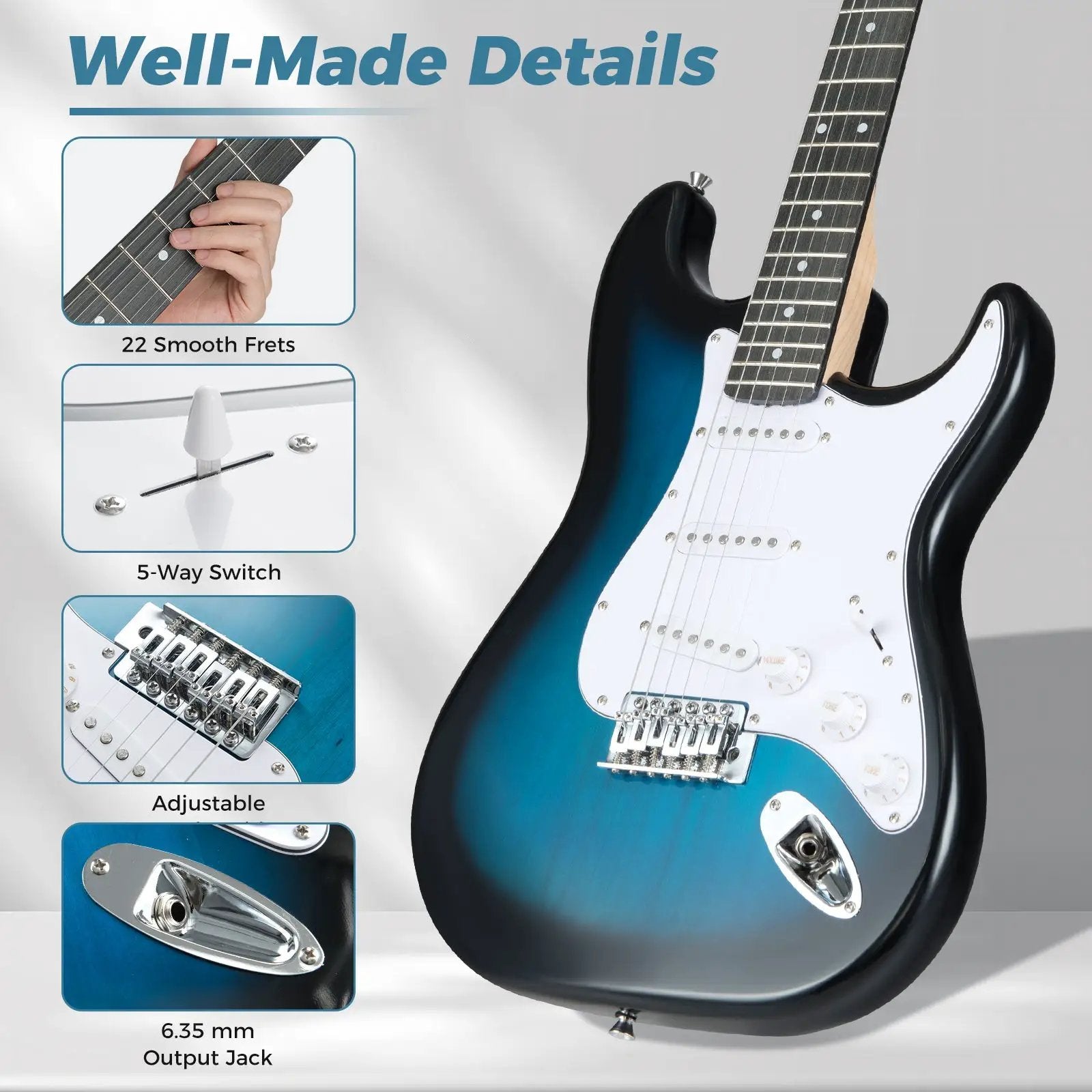 39 Inch Full Size Electric Guitar Beginner Kit with Amplifier for Starter by DirectDeals