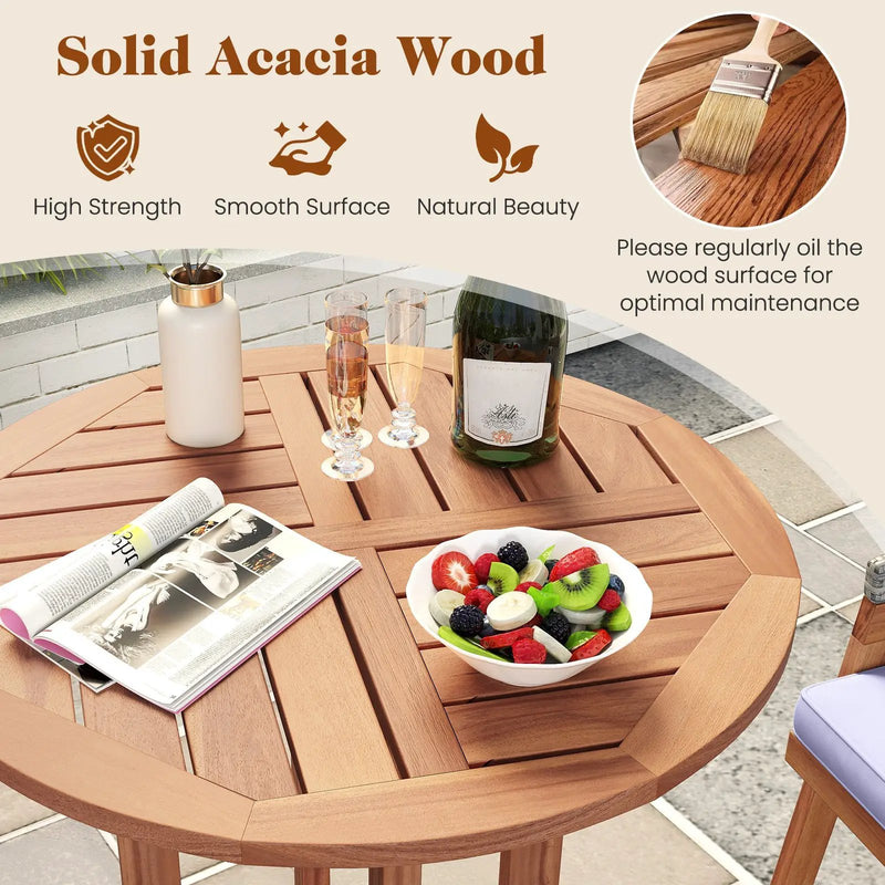 39 Inch Outdoor Acacia Wood Bar Table with Slatted Table Top by DirectDeals