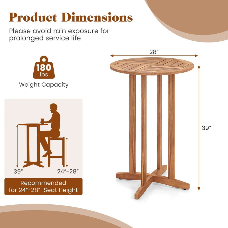 39 Inch Outdoor Acacia Wood Bar Table with Slatted Table Top by DirectDeals