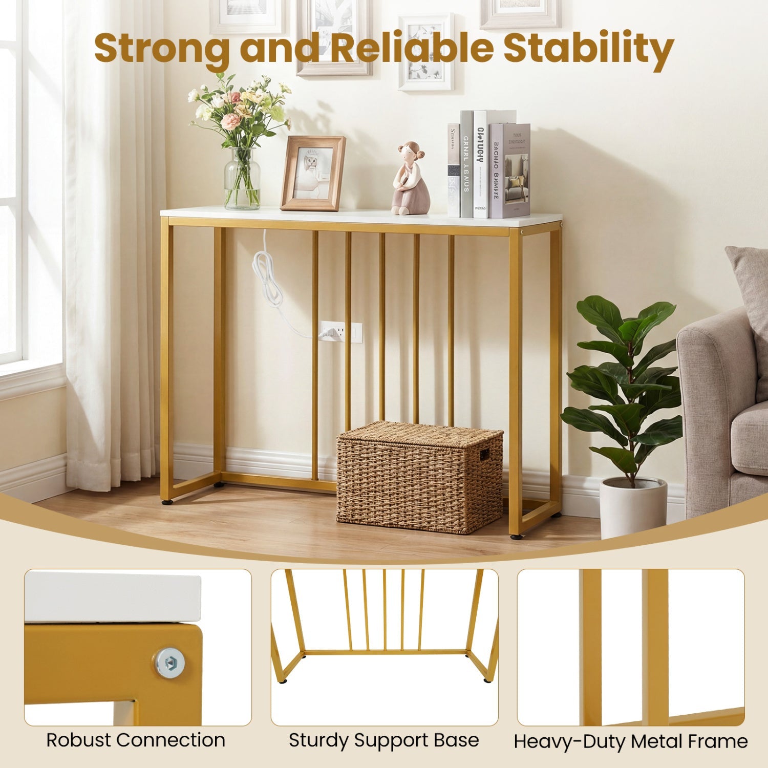 39"Modern Console Table with Built-in Charging Station by DirectDeals