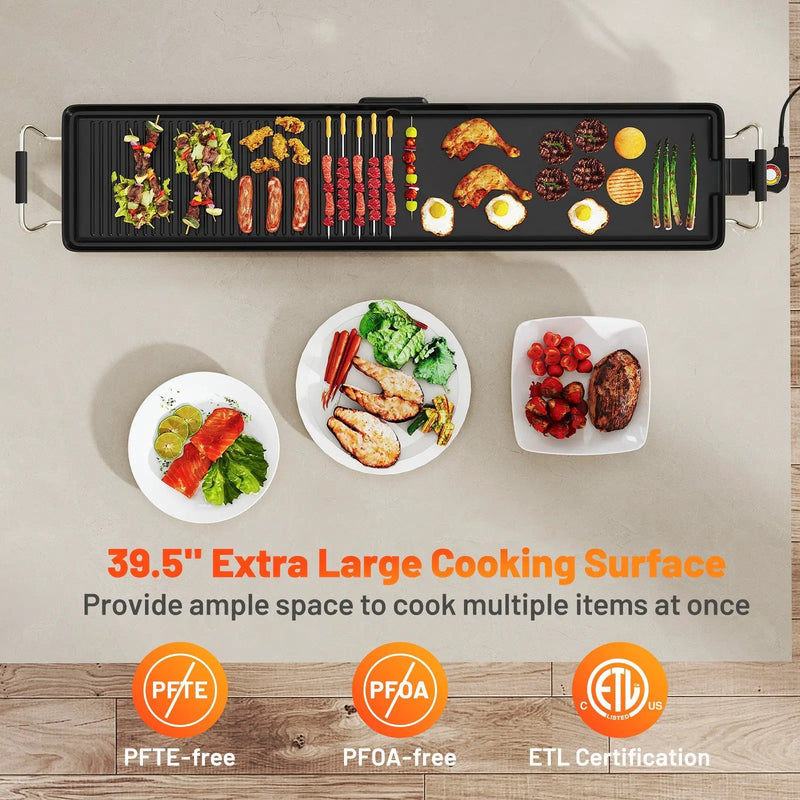 39.5 Inch Extra Large Electric Griddle with 2 Cooking Surface and Adjustable Temperatures by DirectDeals
