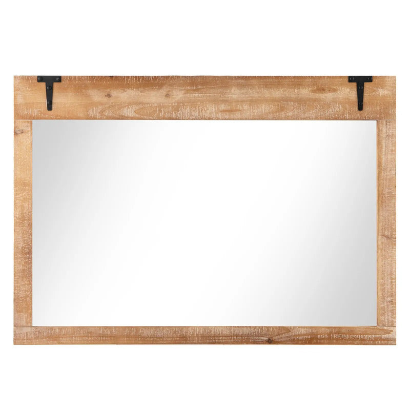 39 x 27.5 Inch Farmhouse Rustic Barn Door Wall Mirror with Wood Frame-Natural by DirectDeals