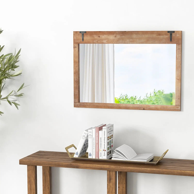 39 x 27.5 Inch Farmhouse Rustic Barn Door Wall Mirror with Wood Frame-Natural by DirectDeals