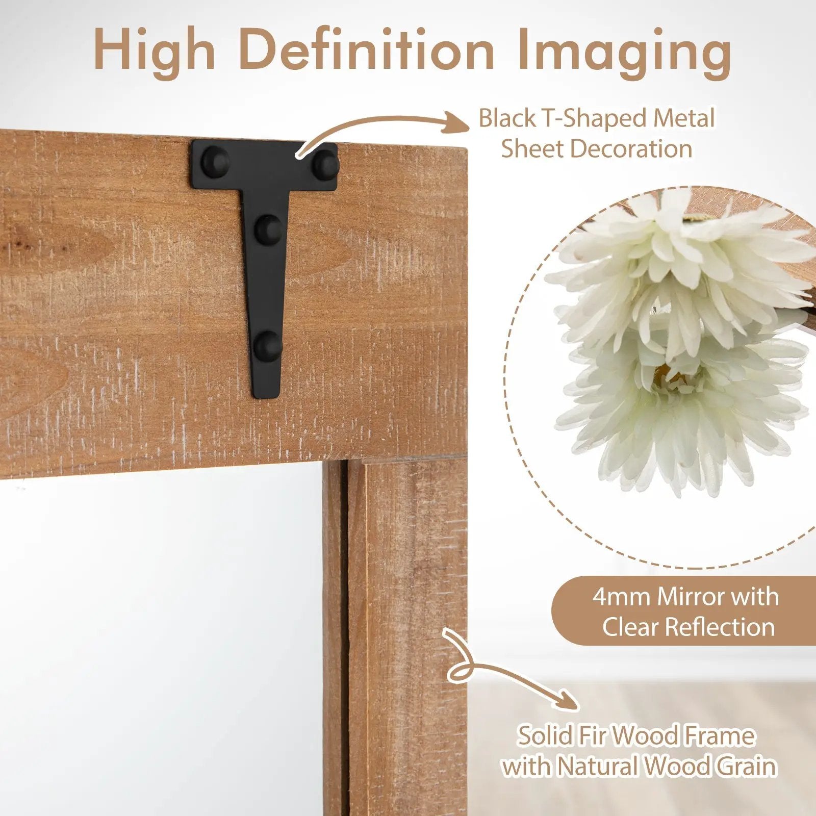 39 x 27.5 Inch Farmhouse Rustic Barn Door Wall Mirror with Wood Frame-Natural by DirectDeals