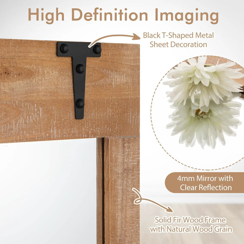 39 x 27.5 Inch Farmhouse Rustic Barn Door Wall Mirror with Wood Frame-Natural by DirectDeals