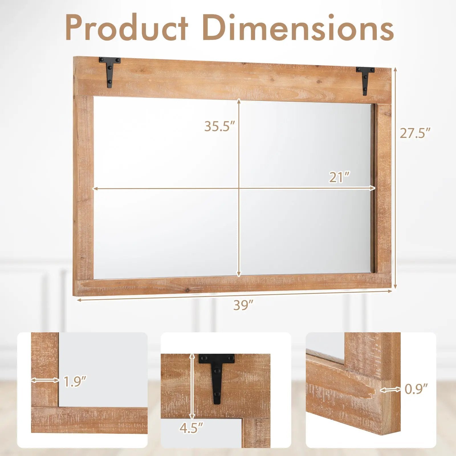 39 x 27.5 Inch Farmhouse Rustic Barn Door Wall Mirror with Wood Frame-Natural by DirectDeals