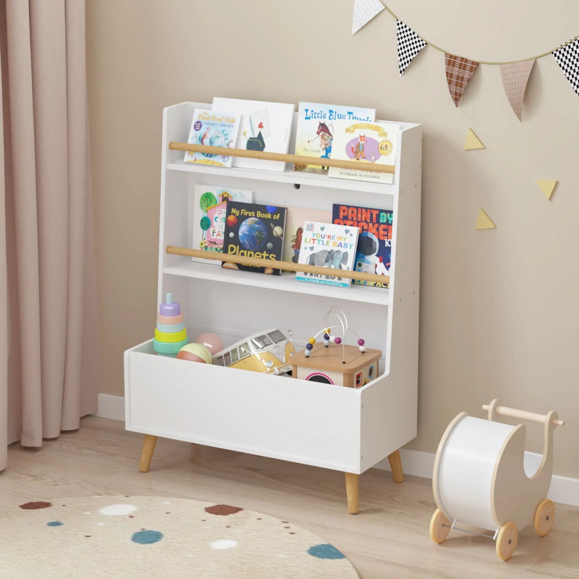 Bookshelf , Book Organizer With Toy Storage - White by Unique Piece Furniture