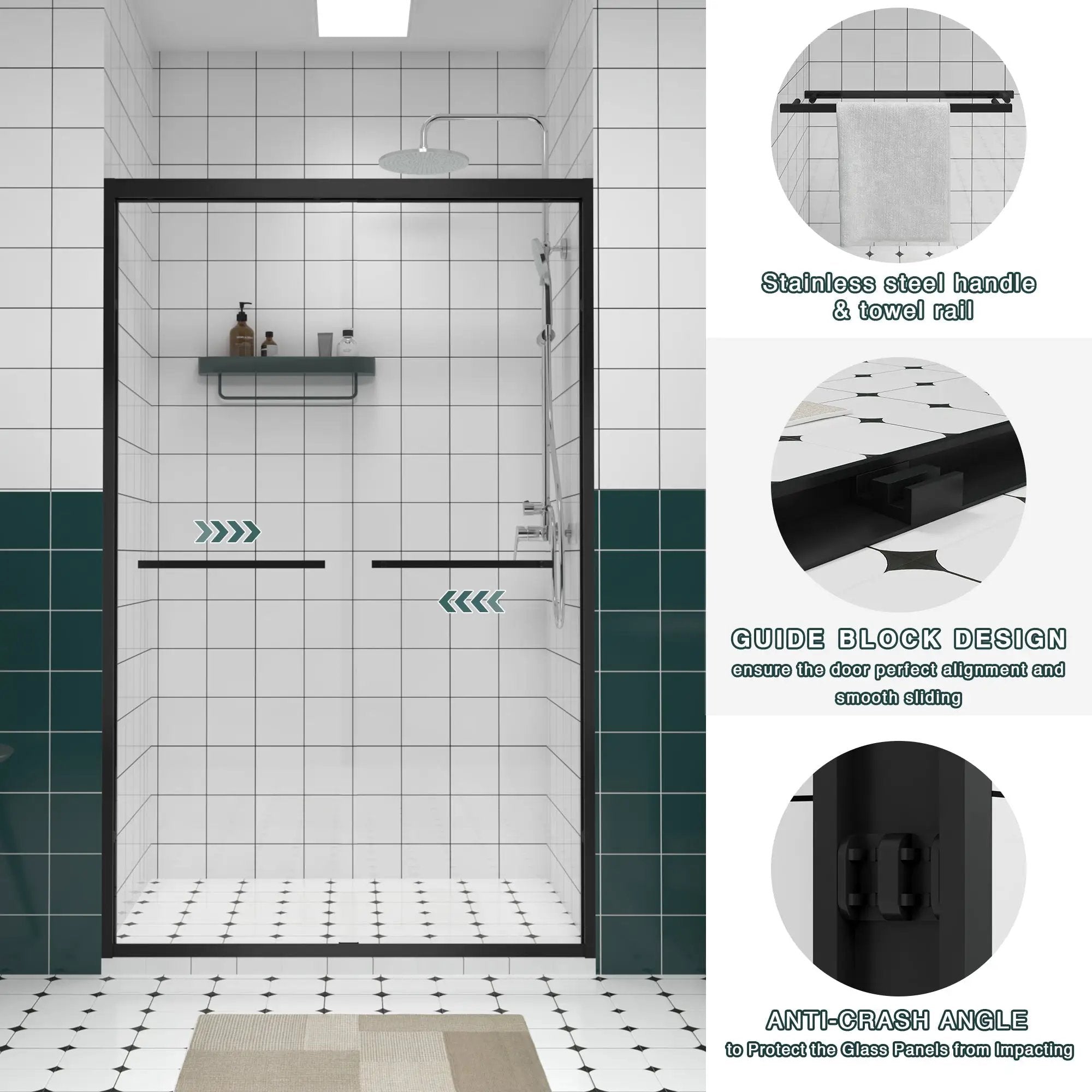 Aluminum Frame Double Sliding Shower Door - Bypass Bathroom Door by HouseOfZazla