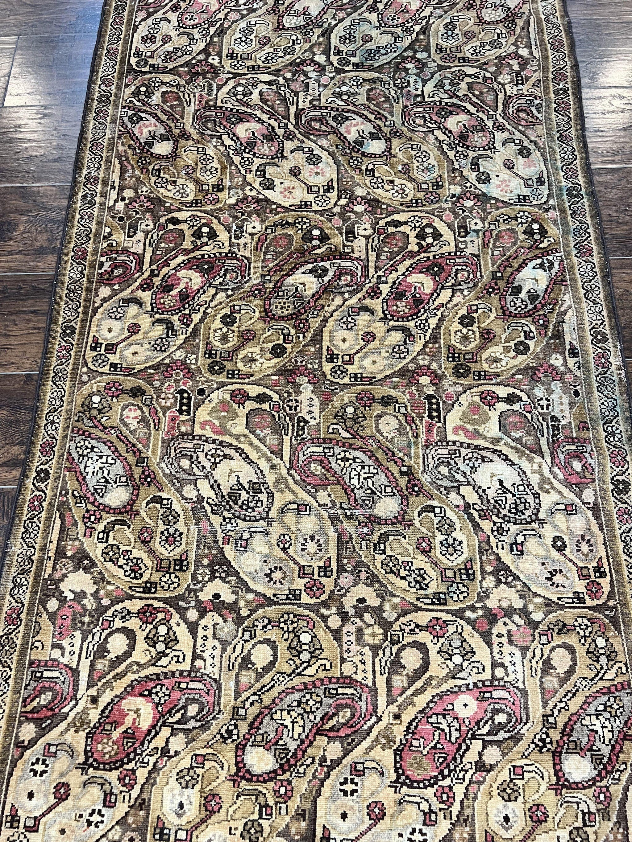 Antique Persian Malayer Runner Rug 3x16, Repeated Boteh Paisley Design, Rare Rug, 1920s Antique Oriental Carpet, Wool Handmade Hand Knotted 3 x 16 ft Rug by Jewel Rugs