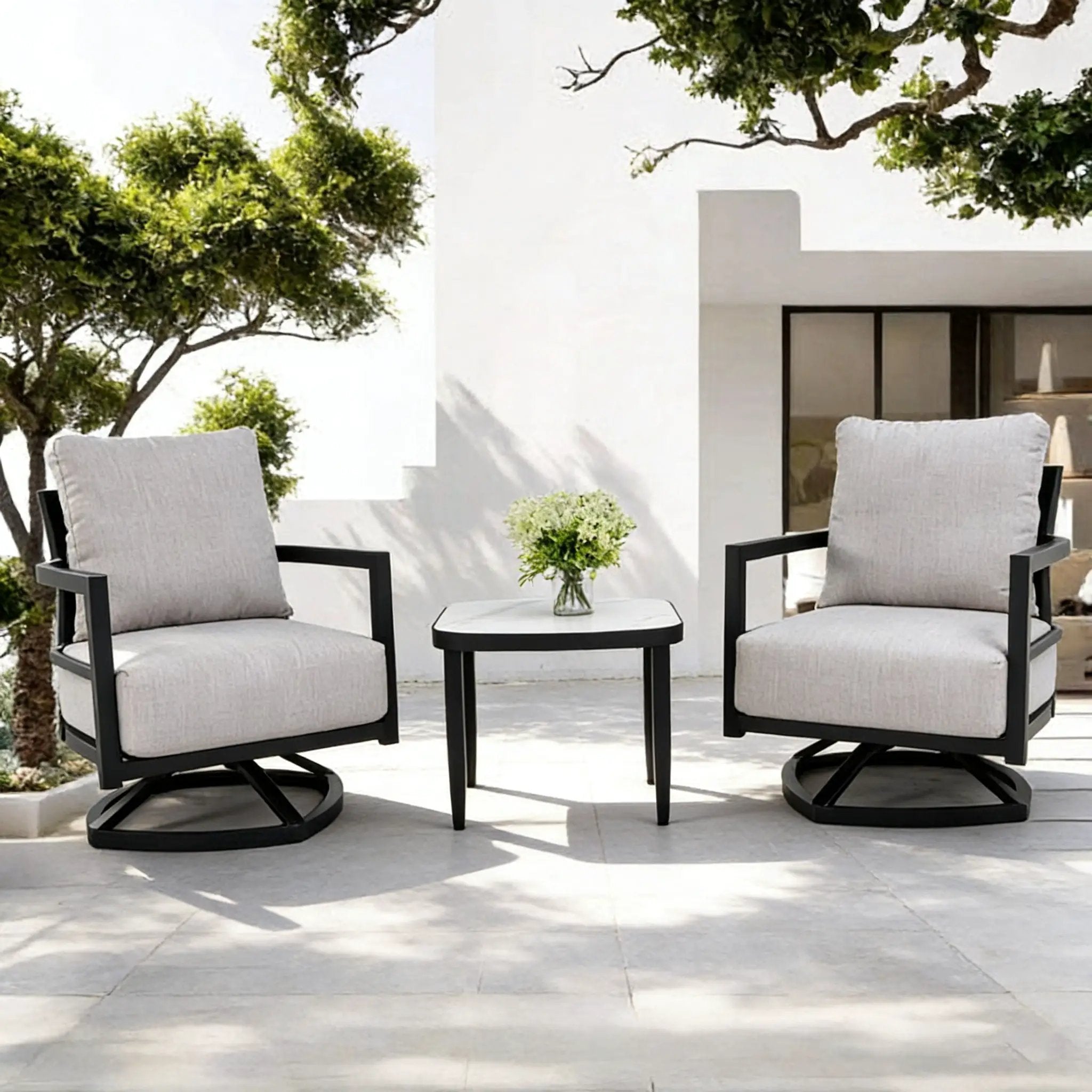 Outdoor Patio Furniture Chat Set with Sunbrella Cushions and Side Table by HouseOfZazla