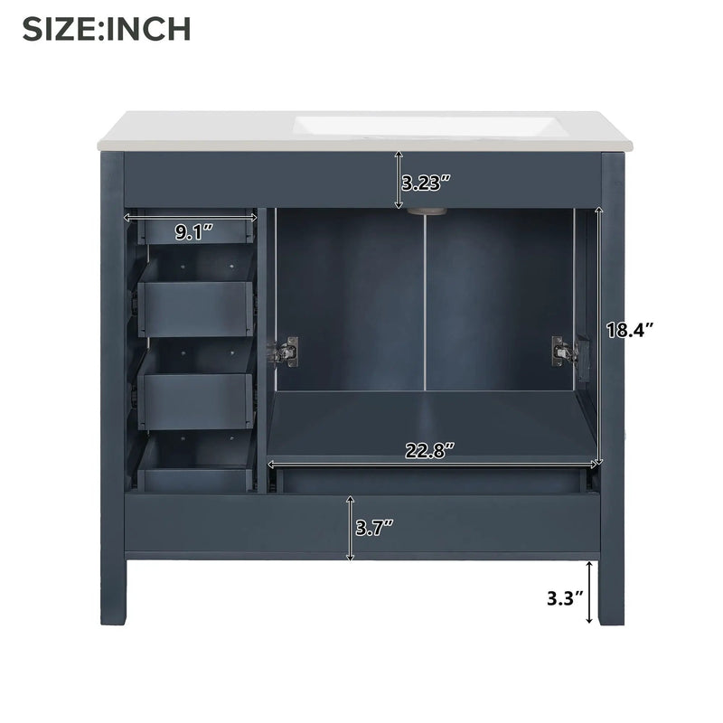Bathroom Vanity With Ceramic Sink Combo, Abundant Storage Cabinet 2 Soft Close Doors And 5 Drawers by HouseOfZazla
