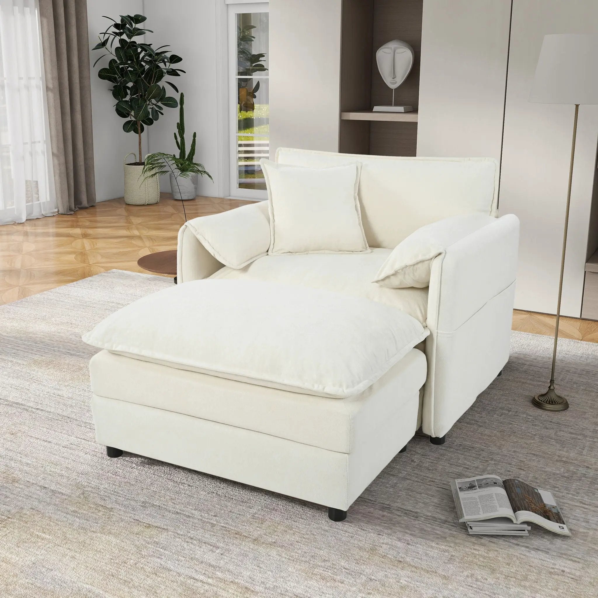 Oversized Chair With Movable Ottoman, Soft Upholstered Lounge Chair by Unique Piece Furniture