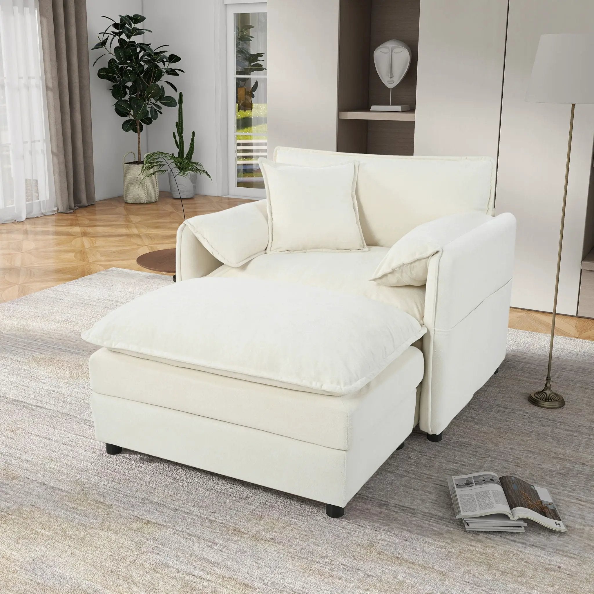 Oversized Chair With Movable Ottoman, Soft Upholstered Lounge Chair by HouseOfZazla