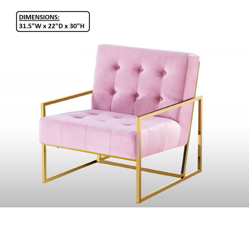 Tufted Accent Armchair With Frame For Living Room - Pink / Gold by Unique Piece Furniture