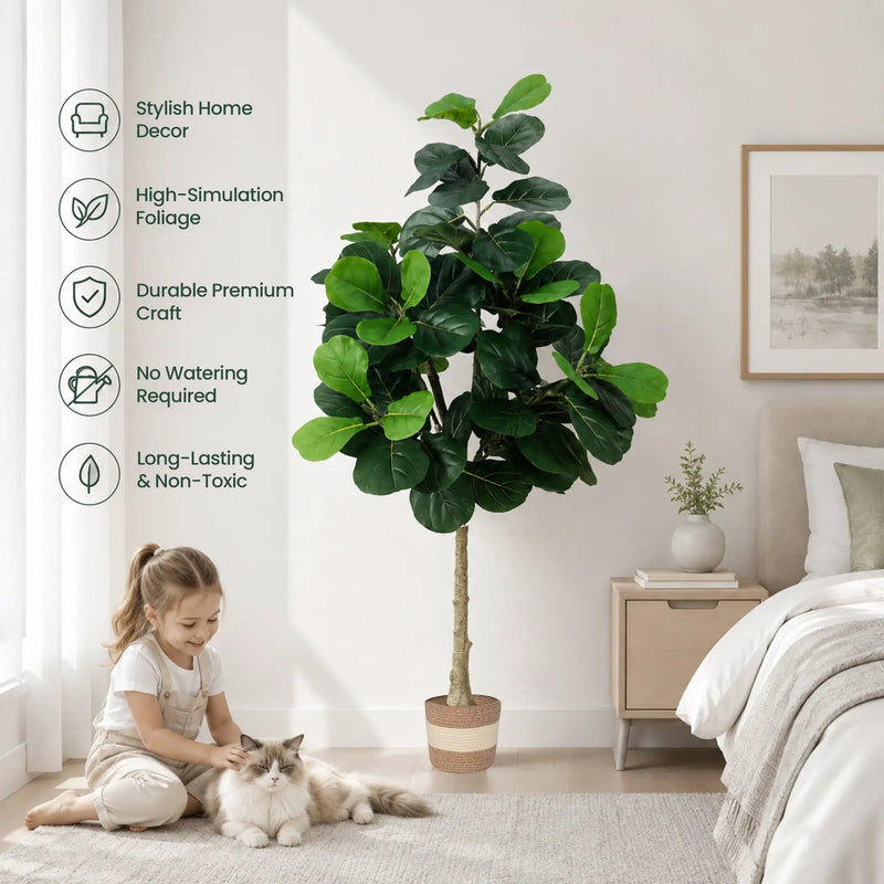 Artificial Fiddle Leaf Fig Tree 5.5FT with Planter by HouseOfZazla